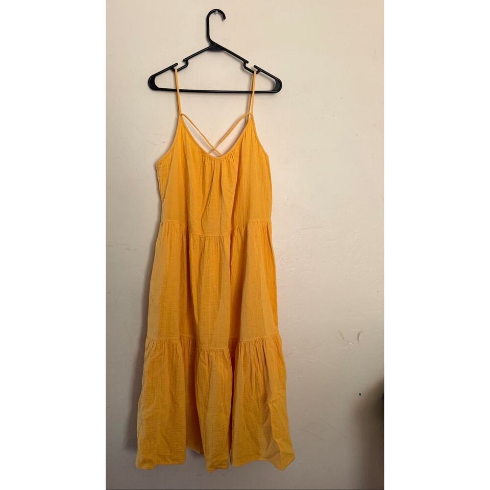 Free Assembly Sunny Yellow Tiered Cotton  Criss Cross Back Maxi Trapeze Dress - Picture 2 of 6
